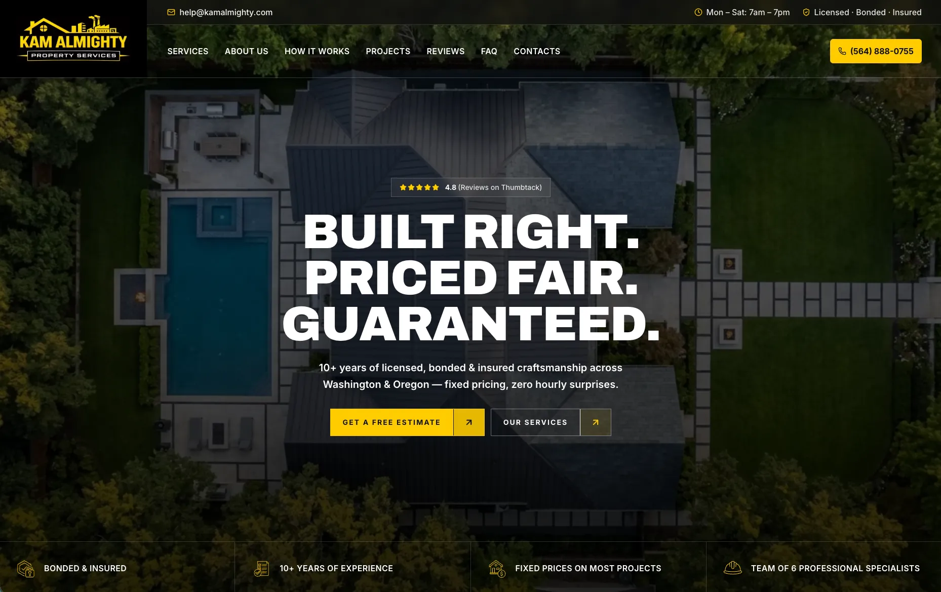 Kam Almighty Property Services — desktop hero section
