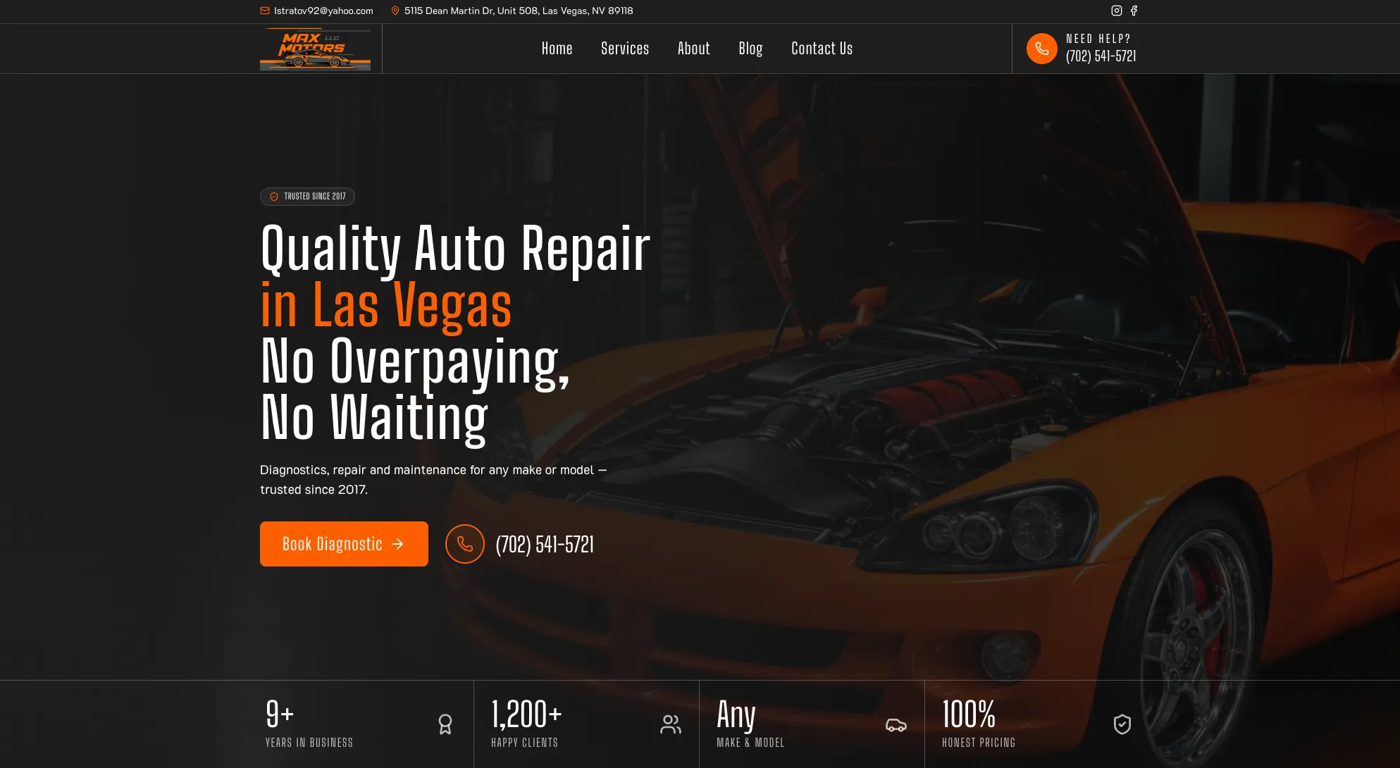 Max Motors LLC — desktop hero section